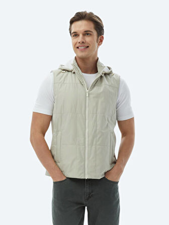 Açık Haki Regular Fit Kapüşonlu Casual Dokuma Spor Yelek