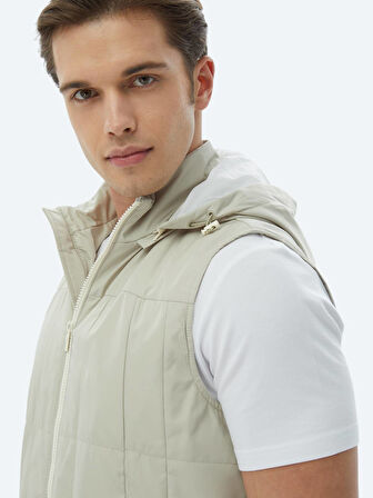 Açık Haki Regular Fit Kapüşonlu Casual Dokuma Spor Yelek