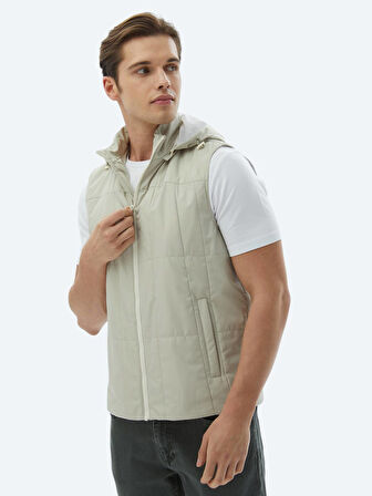 Açık Haki Regular Fit Kapüşonlu Casual Dokuma Spor Yelek