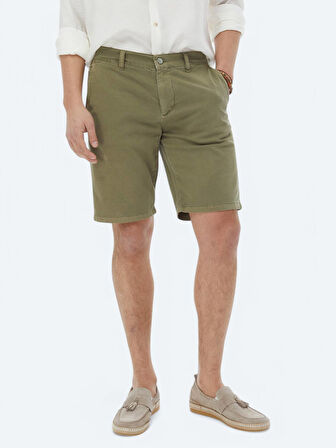 Haki Dokuma Slim Fit Casual Pamuk Karışımlı Bermuda
