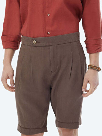 Kahverengi Dokuma Carrot Fit Casual Bermuda