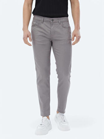 Gri Dokuma Slim Fit Casual Pamuk Karışımlı Pantolon