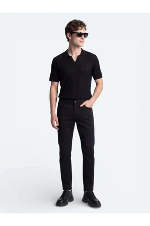 Siyah Slim Fit Denim Pamuk Karışımlı Pantolon