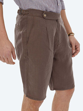 Kahverengi Dokuma Carrot Fit Casual Bermuda