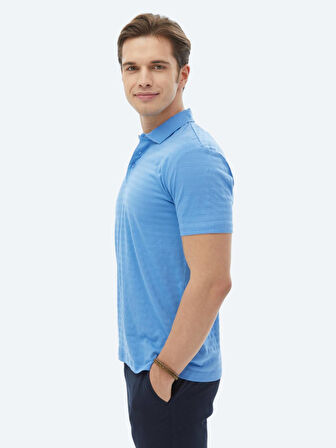 Mavi Jakarlı Polo Yaka %100 Pamuk T-Shirt