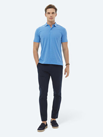 Mavi Jakarlı Polo Yaka %100 Pamuk T-Shirt