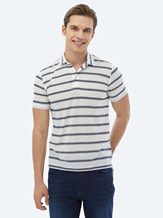 Lacivert Çizgili Polo Yaka T-Shirt