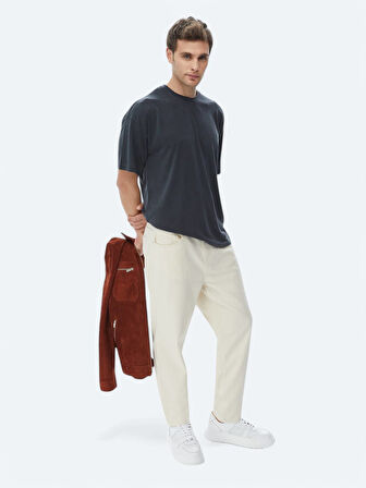 Açık Bej Düz Dokuma Carrot Fit Casual Pamuk Karışımlı Pantolon