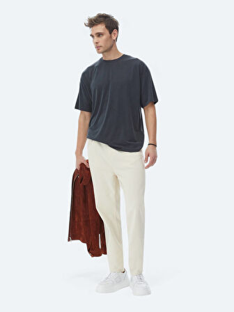 Açık Bej Düz Dokuma Carrot Fit Casual Pamuk Karışımlı Pantolon