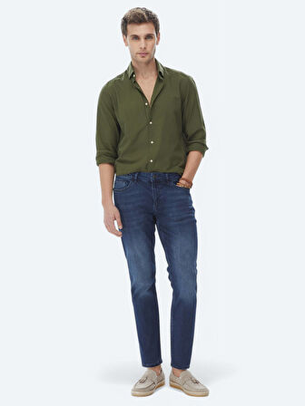 Lacivert Slim Fit Denim Pamuk Karışımlı Pantolon