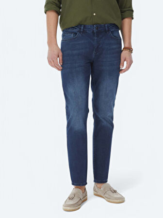 Lacivert Slim Fit Denim Pamuk Karışımlı Pantolon