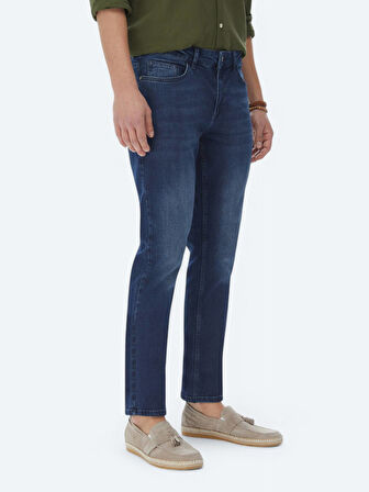 Lacivert Slim Fit Denim Pamuk Karışımlı Pantolon
