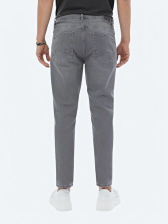 Gri Slim Fit Denim Pamuk Karışımlı Pantolon
