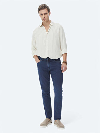 Lacivert Slim Fit Denim Pamuk Karışımlı Pantolon