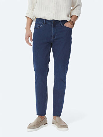 Lacivert Slim Fit Denim Pamuk Karışımlı Pantolon