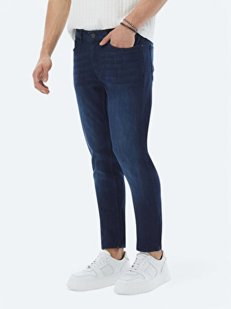 Lacivert Slim Fit Denim Pamuk Karışımlı Pantolon