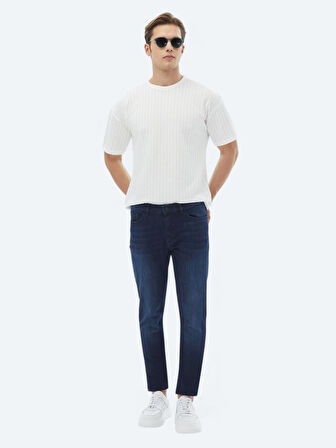 Lacivert Slim Fit Denim Pamuk Karışımlı Pantolon