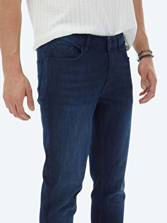 Lacivert Slim Fit Denim Pamuk Karışımlı Pantolon