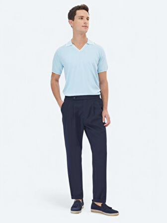 Lacivert Düz Dokuma Carrot Fit Smart Casual Pantolon