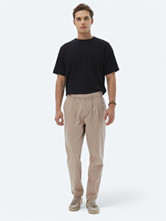 Açık Kahve Dokuma Carrot Fit Smart Casual %100 Pamuk Pantolon