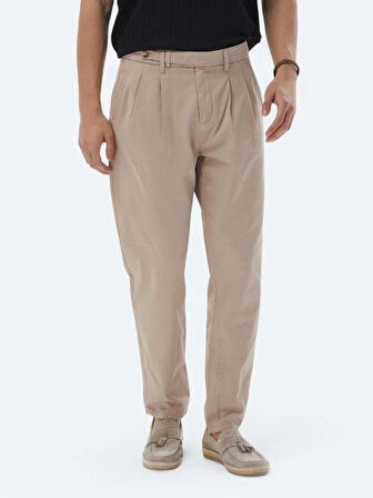 Açık Kahve Dokuma Carrot Fit Smart Casual %100 Pamuk Pantolon