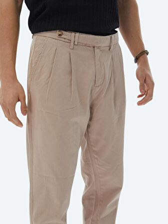 Açık Kahve Dokuma Carrot Fit Smart Casual %100 Pamuk Pantolon