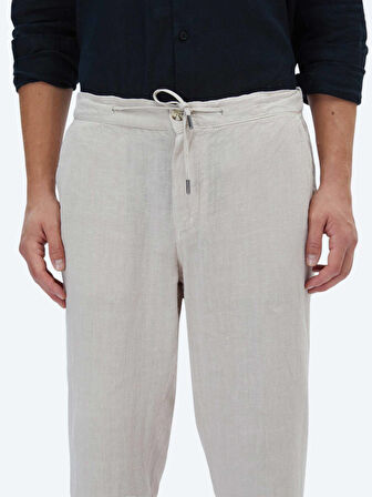Bej Dokuma Jogging Fit Casual %100 Keten Pantolon