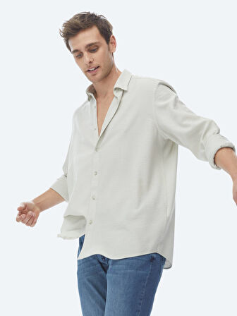 Açık Haki Regular Fit Dokuma Casual Gömlek