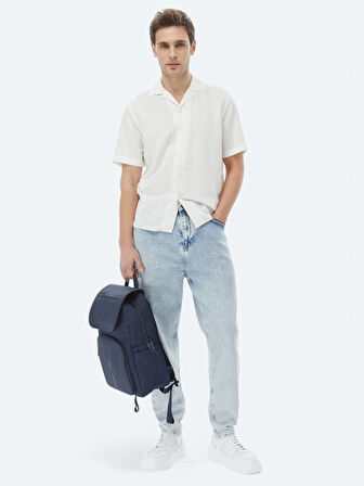 Ekru Regular Fit Dokuma Klasik Keten Karışımlı Gömlek