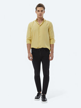 Siyah Slim Fit Denim Pamuk Karışımlı Pantolon
