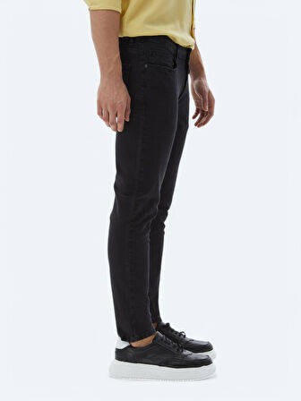 Siyah Slim Fit Denim Pamuk Karışımlı Pantolon