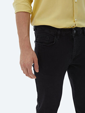 Siyah Slim Fit Denim Pamuk Karışımlı Pantolon