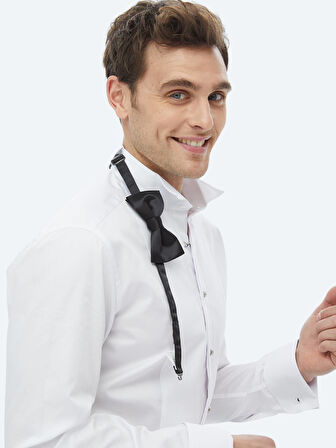 Beyaz Düz Slim Fit Duble Manşet Ata Yaka Smokin Gömlek