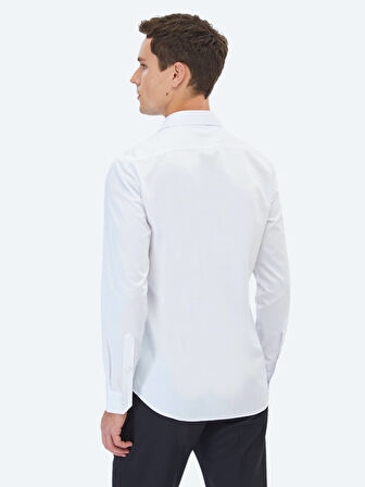 Beyaz Düz Slim Fit Dokuma Klasik %100 Pamuk Gömlek