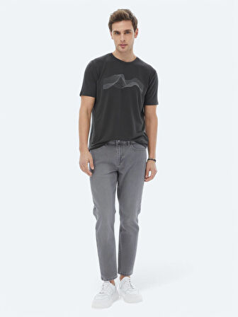 Antrasit Baskılı Bisiklet Yaka T-Shirt