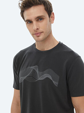Antrasit Baskılı Bisiklet Yaka T-Shirt