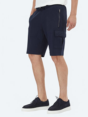 Lacivert Düz Örme Jogging Fit Casual Bermuda
