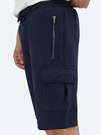 Lacivert Düz Örme Jogging Fit Casual Bermuda