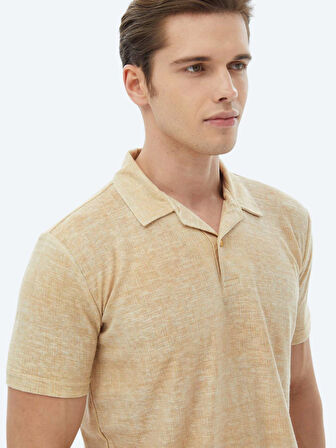 Safran Baskılı Küba Yaka Pamuk Karışımlı T-Shirt