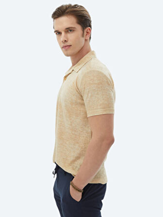 Safran Baskılı Küba Yaka Pamuk Karışımlı T-Shirt