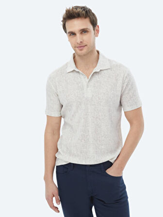 Bej Baskılı Polo Yaka Pamuk Karışımlı T-Shirt