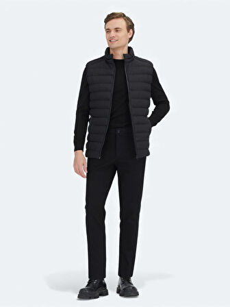 Siyah Dik Yaka Casual Dokuma Spor Yelek