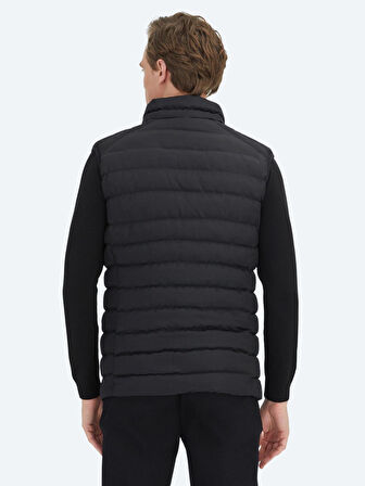 Siyah Dik Yaka Casual Dokuma Spor Yelek