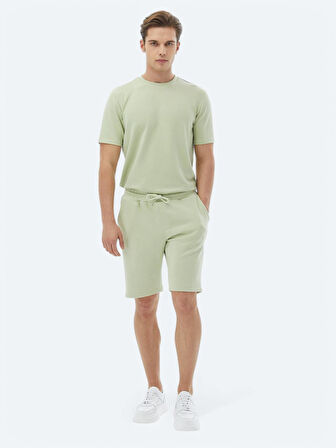 Açık Yeşil Düz Örme Jogging Fit Casual Bermuda