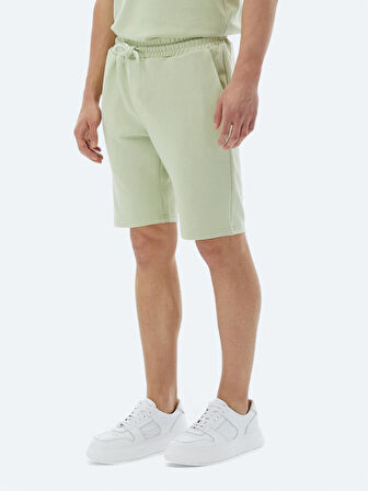 Açık Yeşil Düz Örme Jogging Fit Casual Bermuda