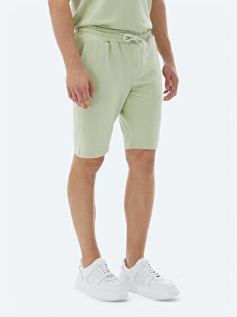 Açık Yeşil Düz Örme Jogging Fit Casual Bermuda