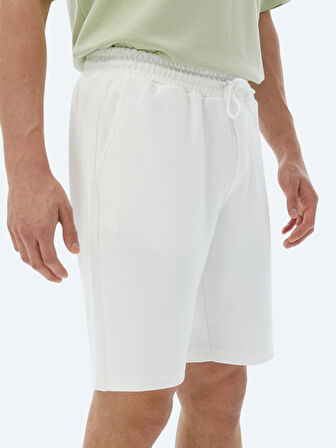 Ekru Düz Örme Jogging Fit Casual Bermuda