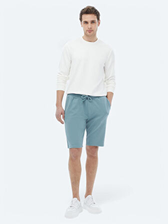 Mavi Düz Örme Jogging Fit Casual Bermuda