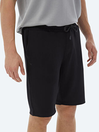 Siyah Düz Örme Jogging Fit Casual Bermuda
