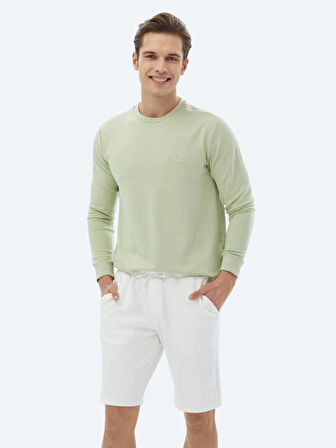 Açık Yeşil Bisiklet Yaka Baskılı Sweatshırt